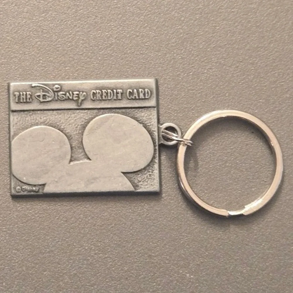 Vintage The Disney Credit Card Metal Pewter Key Ring Mickey Ears Promo